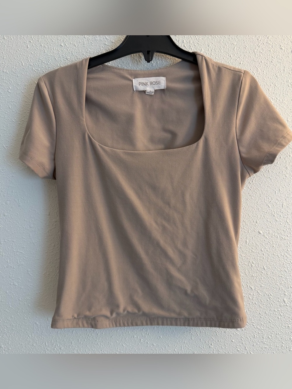 Pink Rose Taupe Square Neck Short Sleeve Crop Top
